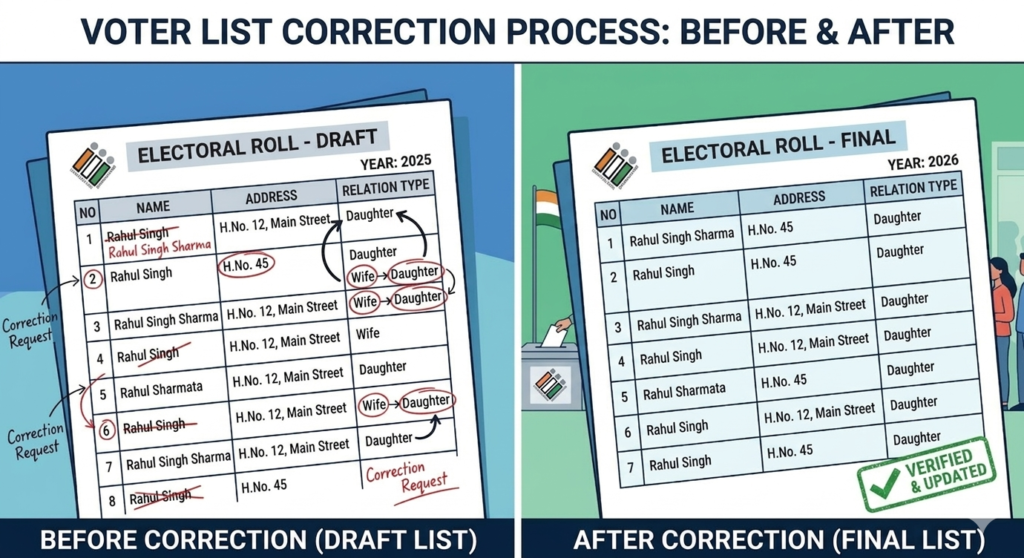 Before and after voter list correction Special Intensive Revision SIR